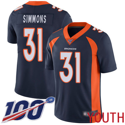 Youth Denver Broncos #31 Justin Simmons Navy Blue Alternate Vapor Untouchable Limited Player 100th Season Football NFL Jersey->youth nfl jersey->Youth Jersey